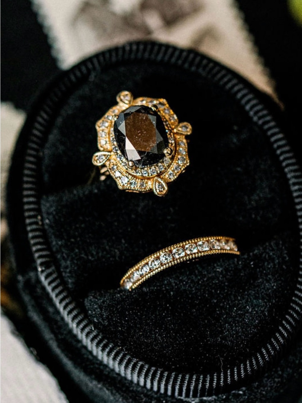 Engagement and wedding band- Custom Effy one of a kind ring- black diamond stone